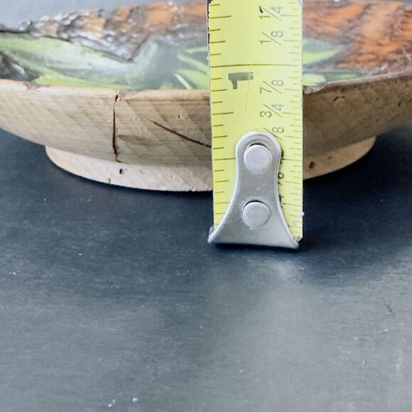 Carved Folk Art Wooden Bowl, Fruit Leaves Signed Lindsay Calif 1910, Vintage - Picture 6 of 9